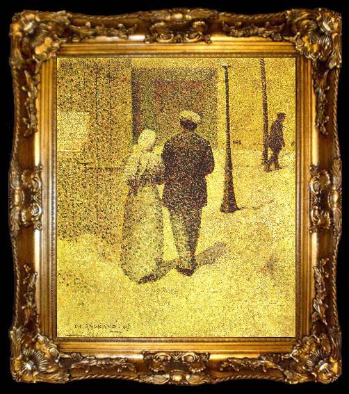 framed  Charles Angrand Man and Woman on the Street, ta009-2